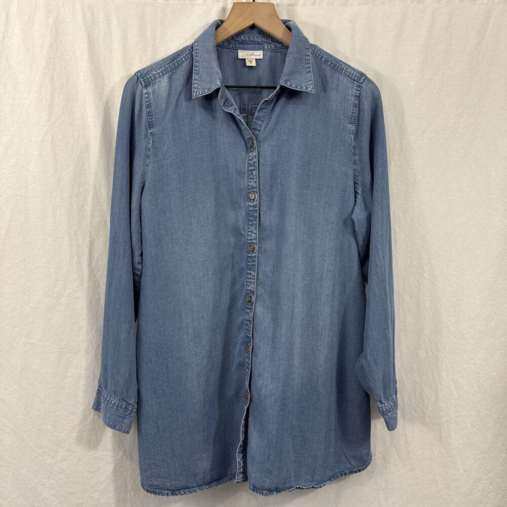 J Jill Womens Sz M Denim Blue Long Sleeve Button Up Shirt Chambray Country